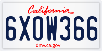 CA license plate 6XOW366