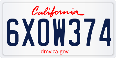 CA license plate 6XOW374