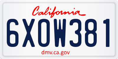 CA license plate 6XOW381