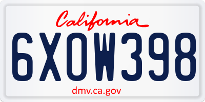 CA license plate 6XOW398