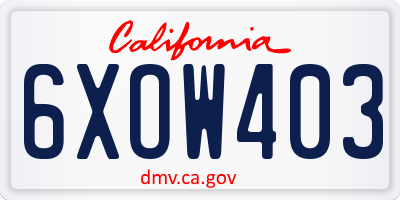 CA license plate 6XOW403