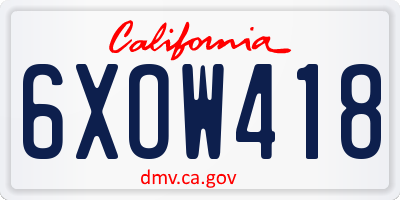 CA license plate 6XOW418