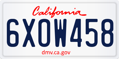 CA license plate 6XOW458