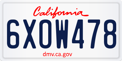 CA license plate 6XOW478