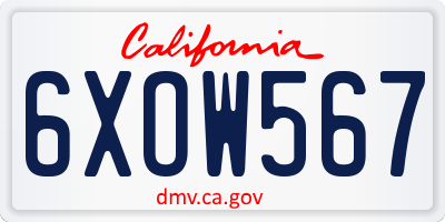 CA license plate 6XOW567