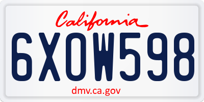 CA license plate 6XOW598