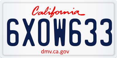 CA license plate 6XOW633