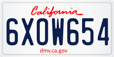 CA license plate 6XOW654