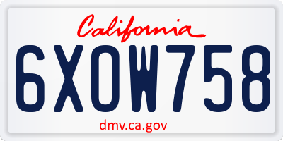CA license plate 6XOW758