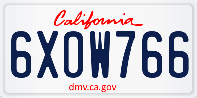 CA license plate 6XOW766
