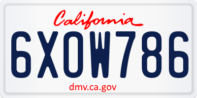 CA license plate 6XOW786