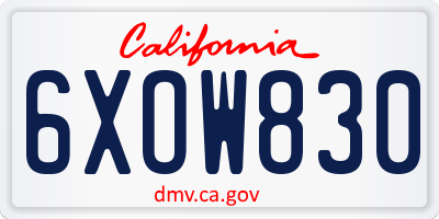 CA license plate 6XOW830
