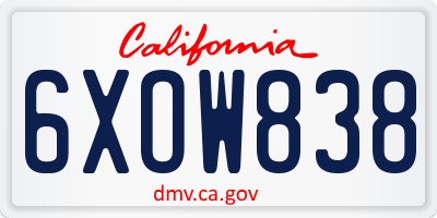 CA license plate 6XOW838