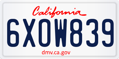 CA license plate 6XOW839