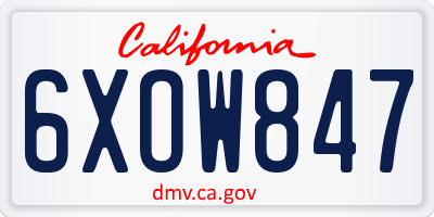 CA license plate 6XOW847