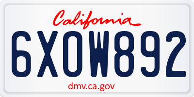 CA license plate 6XOW892