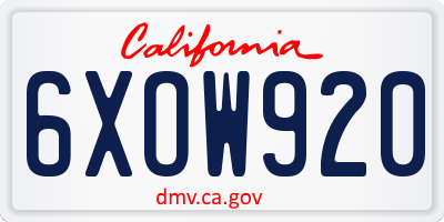 CA license plate 6XOW920