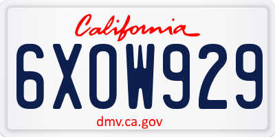 CA license plate 6XOW929