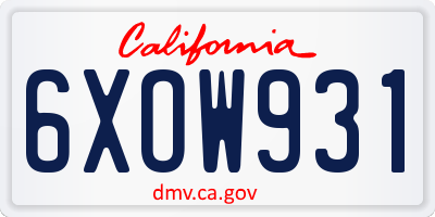 CA license plate 6XOW931