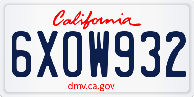 CA license plate 6XOW932