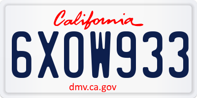 CA license plate 6XOW933