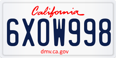 CA license plate 6XOW998
