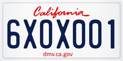 CA license plate 6XOX001