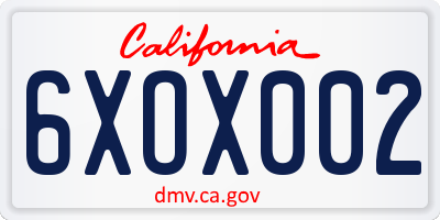 CA license plate 6XOX002