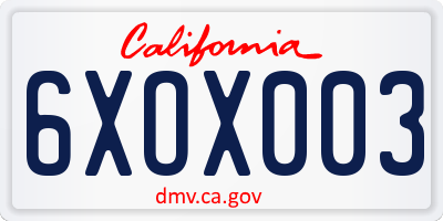 CA license plate 6XOX003
