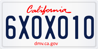 CA license plate 6XOX010