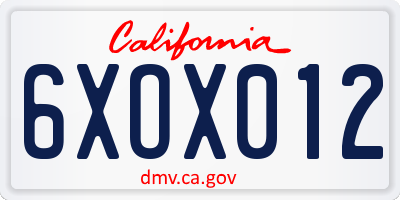 CA license plate 6XOX012