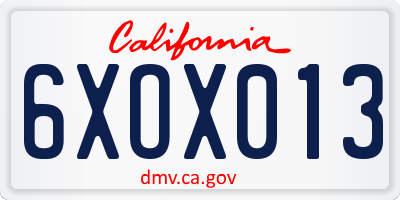CA license plate 6XOX013