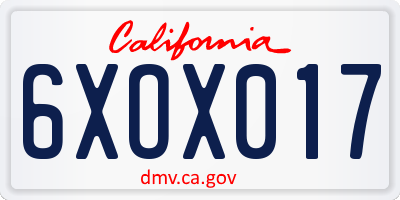 CA license plate 6XOX017
