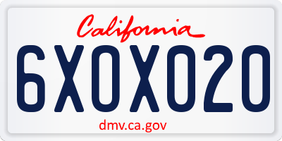 CA license plate 6XOX020