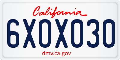 CA license plate 6XOX030