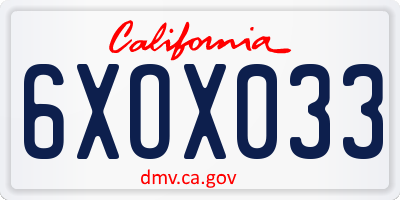 CA license plate 6XOX033