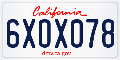 CA license plate 6XOX078