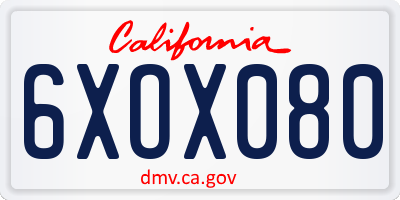 CA license plate 6XOX080