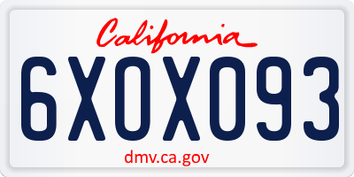 CA license plate 6XOX093