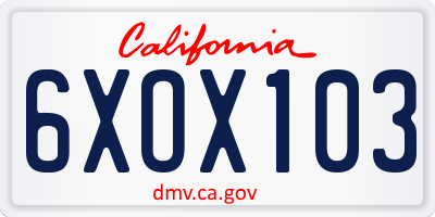 CA license plate 6XOX103
