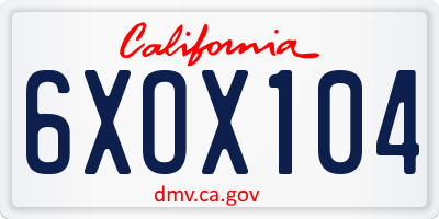 CA license plate 6XOX104