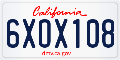 CA license plate 6XOX108