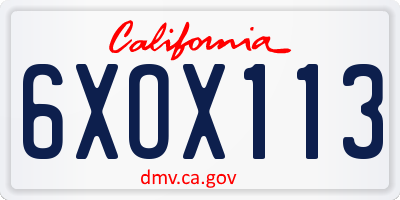CA license plate 6XOX113