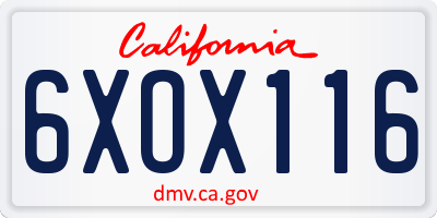 CA license plate 6XOX116