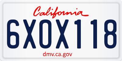 CA license plate 6XOX118