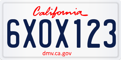 CA license plate 6XOX123