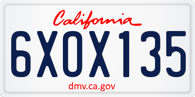 CA license plate 6XOX135