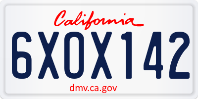 CA license plate 6XOX142