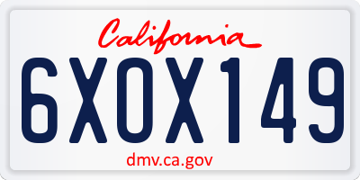 CA license plate 6XOX149