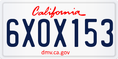 CA license plate 6XOX153